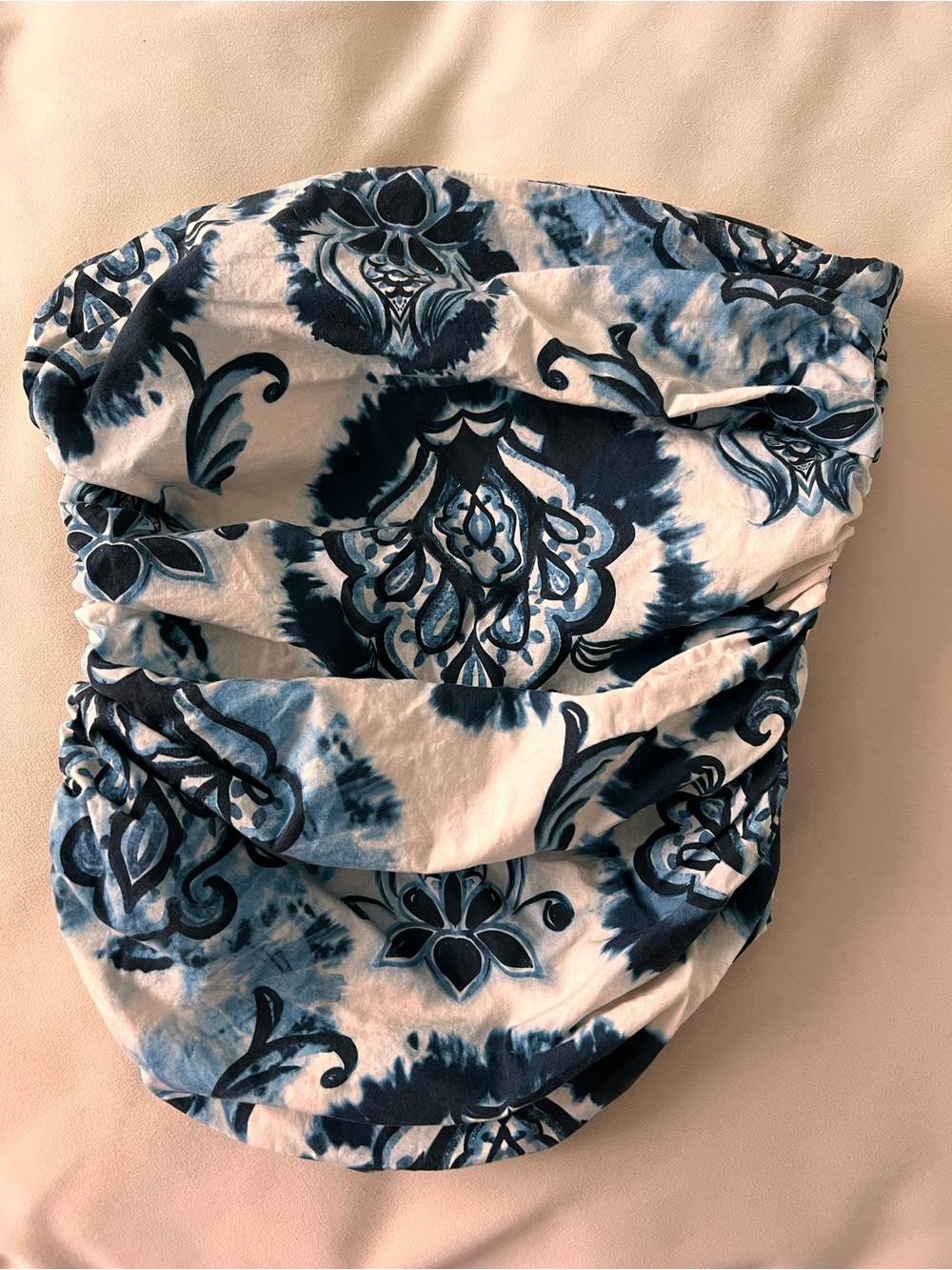 Zara Navy and White Floral Strapless Top